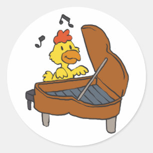 Chicken piano cartoon   Choose background colour Classic Round Sticker