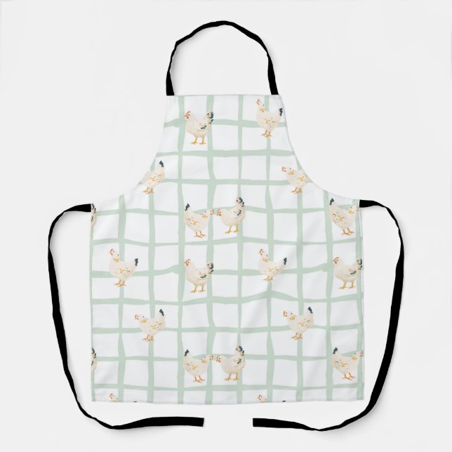 Chicken picnic chequered pattern  apron (Front)