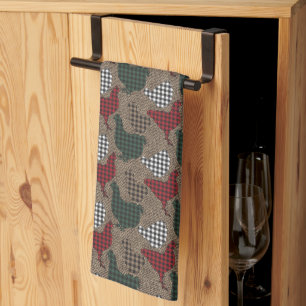 Chicken Plaid Burlap Farmhouse Tea Towel