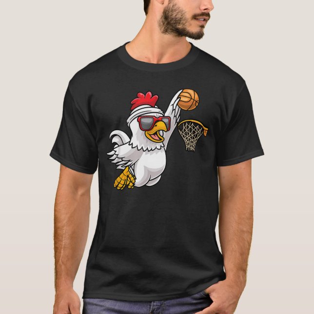 Chicken Playing Basketball Player T-Shirt (Front)