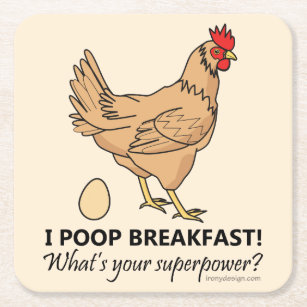 Chicken Poops Breakfast Funny Design Square Paper Coaster