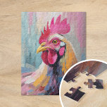 Chicken Portrait Modern Abstract Art Jigsaw Puzzle<br><div class="desc">A quirky modern portrait of a chicken, brought to life with bright pastel colours and expressive abstract brushstrokes. The playful use of pinks, blues, and yellows gives the painting a whimsical feel, while the textured brushwork adds depth and energy to the composition. This contemporary take on animal portraiture is perfect...</div>