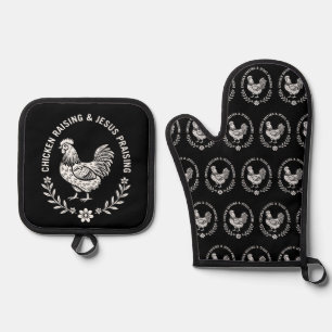 Chicken Raising & Jesus Praising Oven Mitt & Pot Holder Set