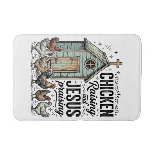 Chicken Raising Jesus Praising Vintage Farm Shirt Bath Mat