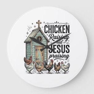 Chicken Raising Jesus Praising Vintage Farm Shirt Large Clock