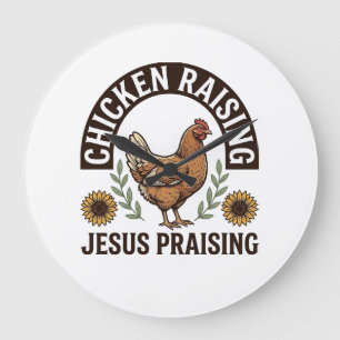 Chicken Raising Jesus Praising Vintage Farm Shirt_ Large Clock