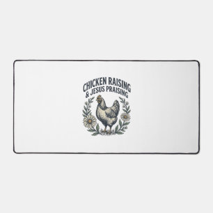 Chicken Raising & Jesus Praising Vintage Hen Desk Mat