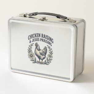 Chicken Raising & Jesus Praising Vintage Hen Metal Lunch Box