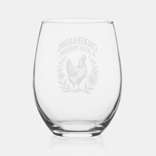 Chicken Raising & Jesus Praising Vintage Hen Stemless Wine Glass