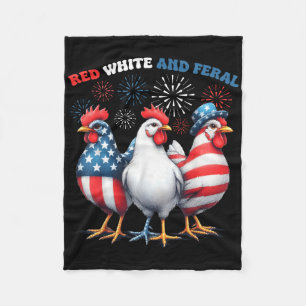 Chicken Red White And Feral Patriotic Rooster 4th Fleece Blanket