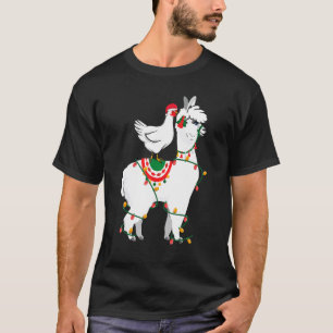 Chicken Riding Llama Lights Santa Christmas Pajam T-Shirt