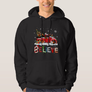Chicken Riding Red Truck Christmas Tree Believe Sa Hoodie