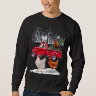 Chicken Riding Red Truck Merry Christmas Chicken L Sweatshirt
