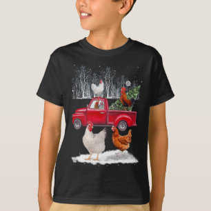Chicken Riding Red Truck Merry Christmas Chicken L T-Shirt