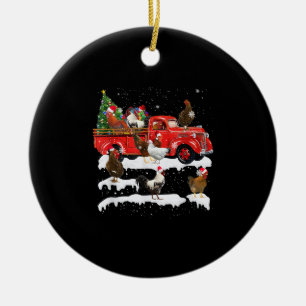 Chicken Riding Red Truck Xmas Merry Christmas Ceramic Tree Decoration