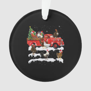 Chicken Riding Red Truck Xmas Merry Christmas Ornament