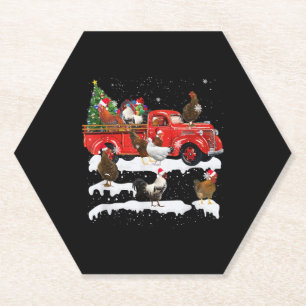 Chicken Riding Red Truck Xmas Merry Christmas Paper Coaster