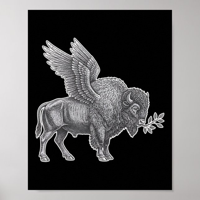 Chicken, Rnyard Believer Winged Bison Peace Graphi Poster (Front)