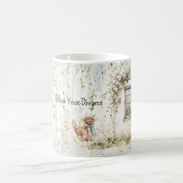 Chicken Romantic House Window Floral Coffee Mug (Center)