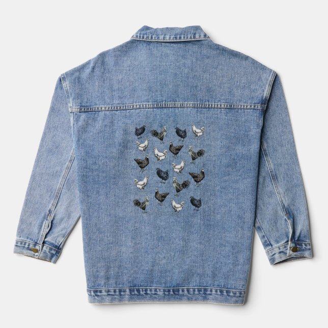 chicken, rooster and hen denim jacket (Back)