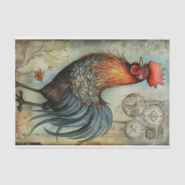 Chicken Rooster Art Vintage Decoupage Ephemera Tissue Paper (Front)