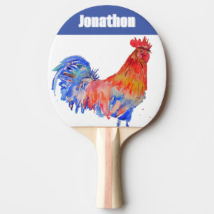 Chicken Rooster Bird Kids Boys Name Blue Red Ping Pong Paddle