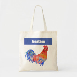 Chicken Rooster Bird Kids Boys Name Blue Red Tote Bag