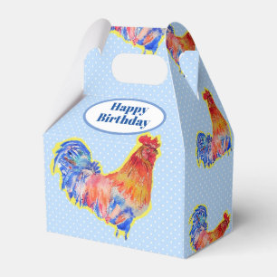 Chicken Rooster Blue Boys Birthday Cake Favour Box