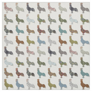 Chicken Rooster Colourful Pattern Farm Fabric