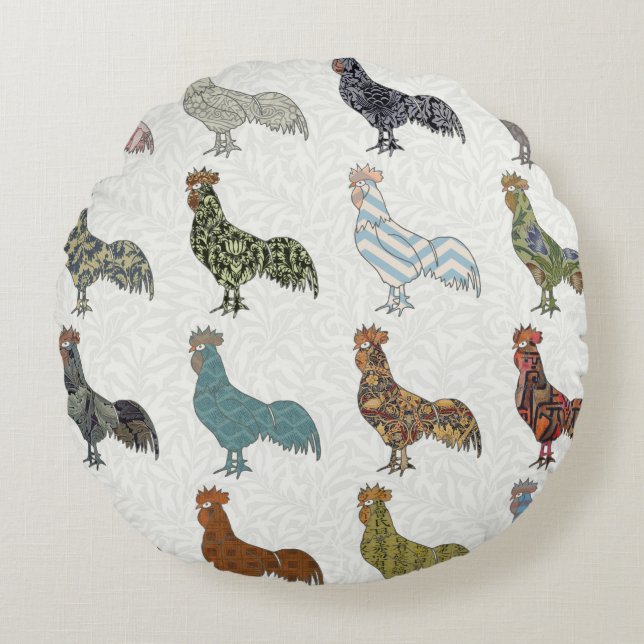 Chicken Rooster Colourful Pattern Farm Round Cushion (Front)