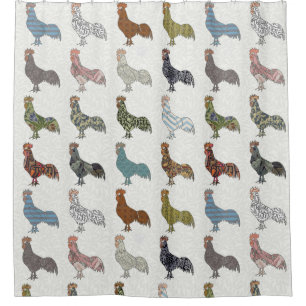 Chicken Rooster Colourful Pattern Farm Shower Curtain