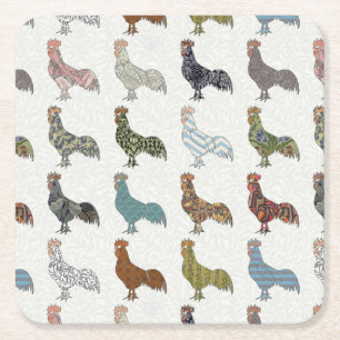Chicken Rooster Colourful Pattern Farm Square Paper Coaster