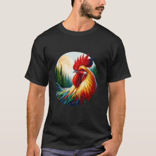 Chicken Rooster Double Exposure Surreal Forest Nat T-Shirt