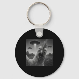 Chicken Rooster Funny Selfie Chicken With Ufos Wei Key Ring