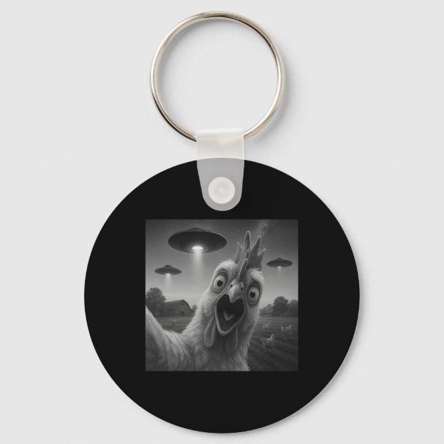 Chicken Rooster Funny Selfie Chicken With Ufos Wei Key Ring (Front)