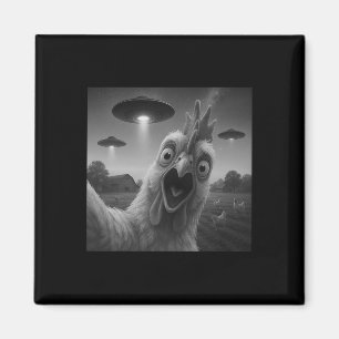 Chicken Rooster Funny Selfie Chicken With Ufos Wei Magnet
