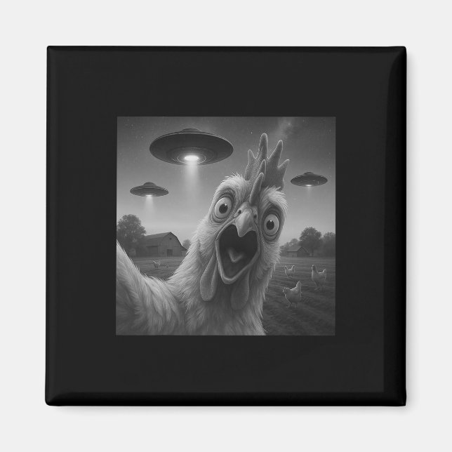 Chicken Rooster Funny Selfie Chicken With Ufos Wei Magnet (Front)