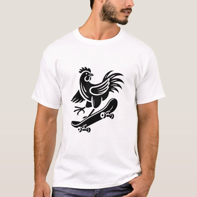 Chicken rooster hen skater silhouette minimalist T-Shirt (Front)
