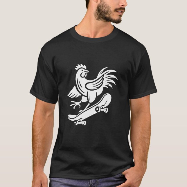 Chicken rooster hen skater silhouette minimalist T-Shirt (Front)