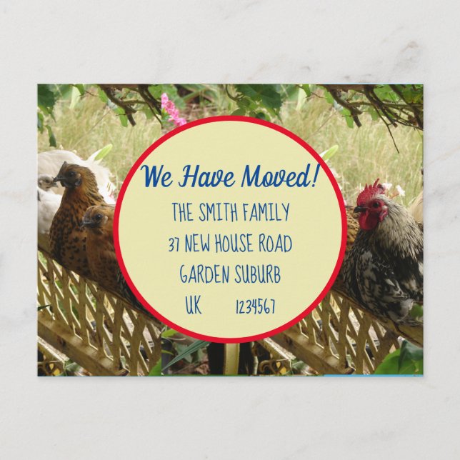 Chicken Rooster New Address Postcard We Are Moving (Front)