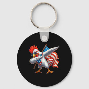 Chicken Rooster Sungles 4th Of July American Flag Key Ring