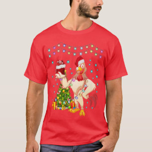 Chicken Santa Costume Christmas Lights Matching Fa T-Shirt