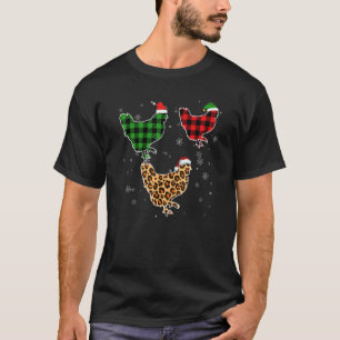 Chicken Santa Hat Christmas Pajama Buffalo Plaid T-Shirt