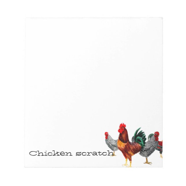 Chicken scratch paper pad multi chickens/roosters (Front)