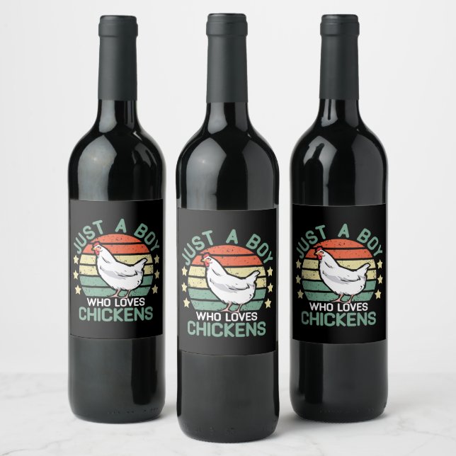 chicken shirt kids Just A Boy Who Loves Chickens Wine Label (Bottles)