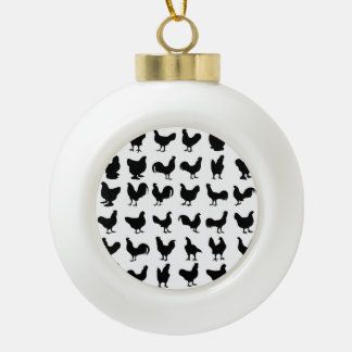 Chicken Silhouettes Ceramic Ball Christmas Ornament