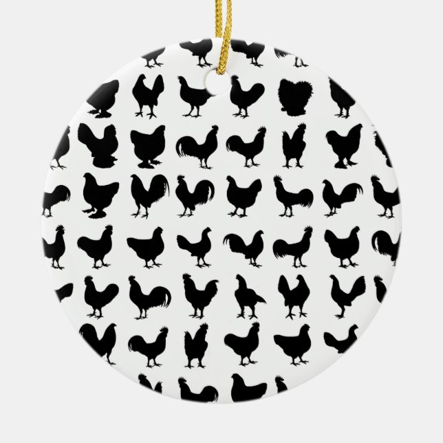 Chicken Silhouettes Ceramic Tree Decoration (Front)