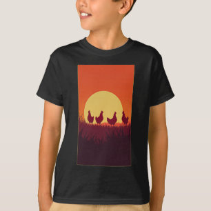 Chicken Silhouettes In The Sunset Poultry Farmer A T-Shirt