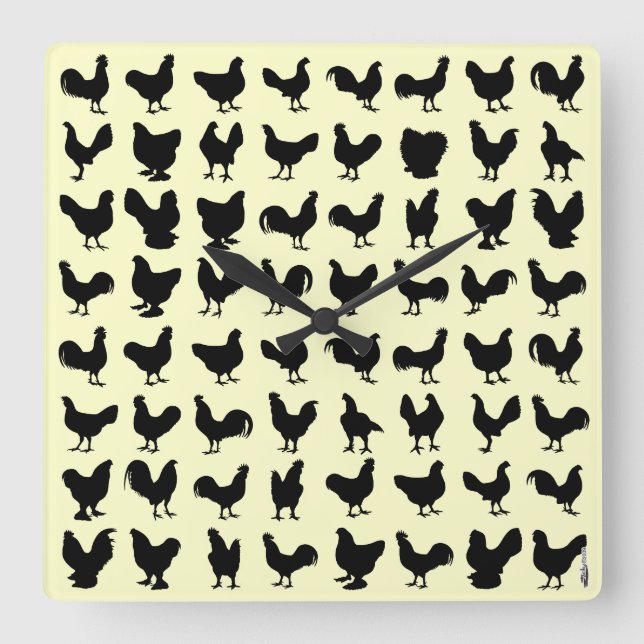 Chicken Silhouettes Square Wall Clock (Front)