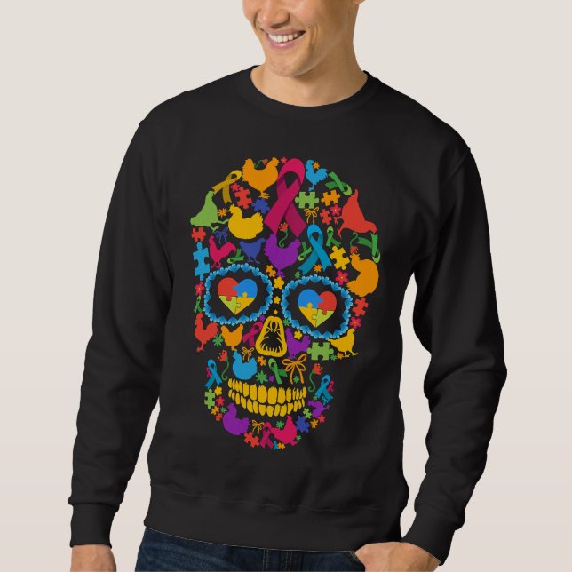 Chicken Skull Autism Awareness   Sweatshirt (Front)